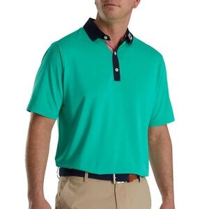 FootJoy Men’s Solid Spiral Print Trim Lisle Self Collar Polo - FJ Logo - Size L